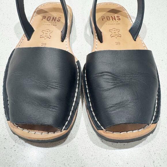 Pons Avarcas Classic Style black leather sandals Size 39/8.5 - Picture 3 of 7